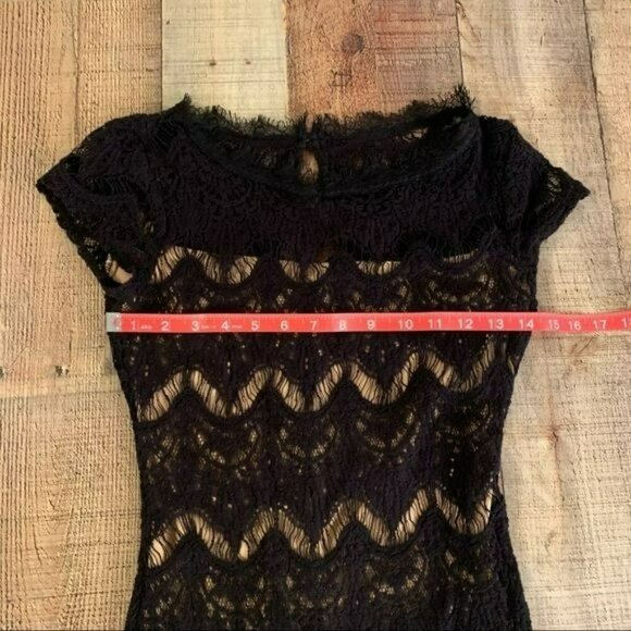 B. Darlin womens black lace mini dress with nude underlay - Picture 2 of 10